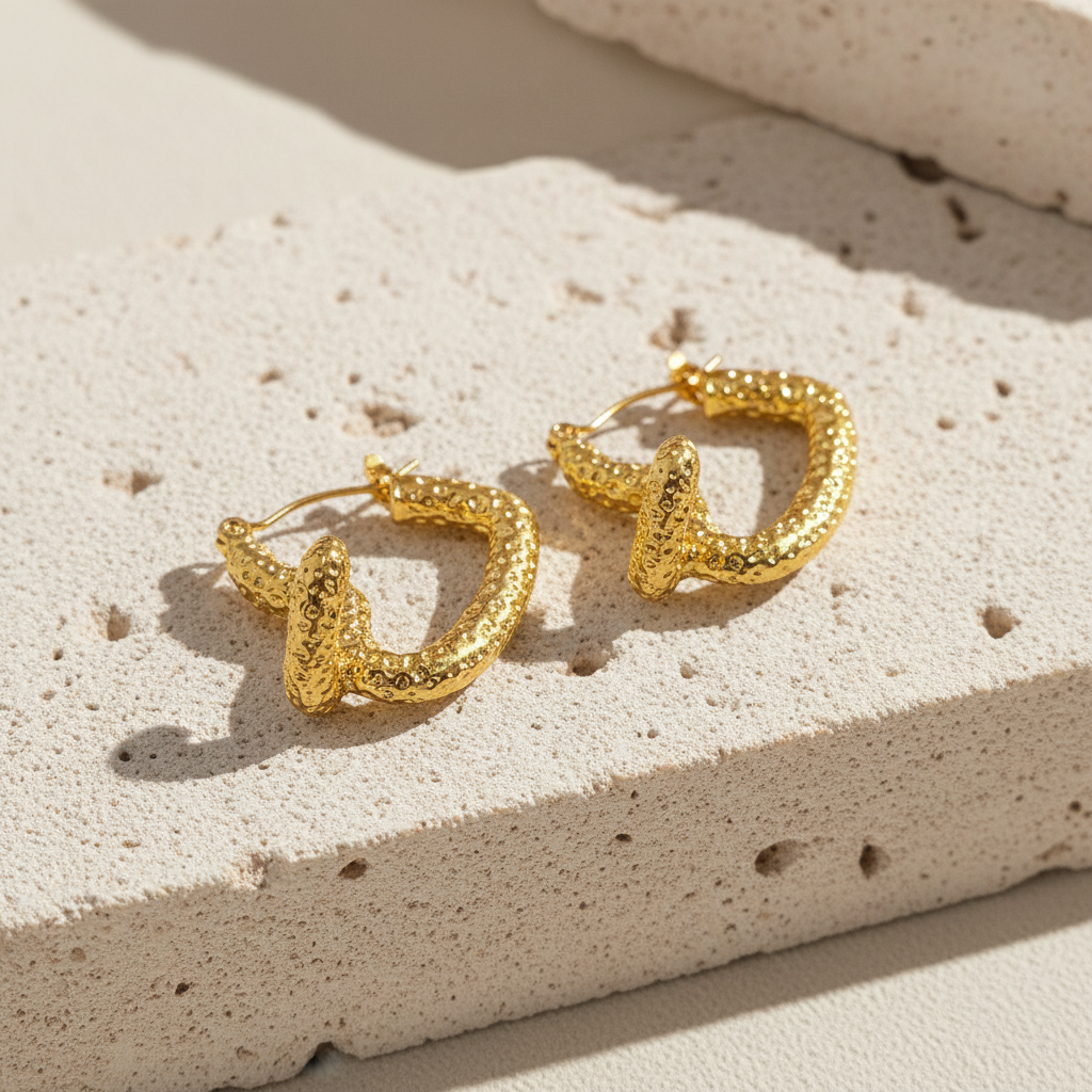 Radiant Hammered Gold Heart Hoop Earrings