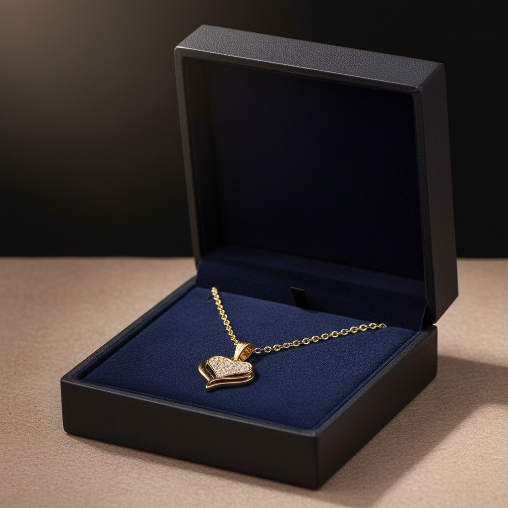 Luxury Golden Double Heart A.D. Diamond Pendant Necklace