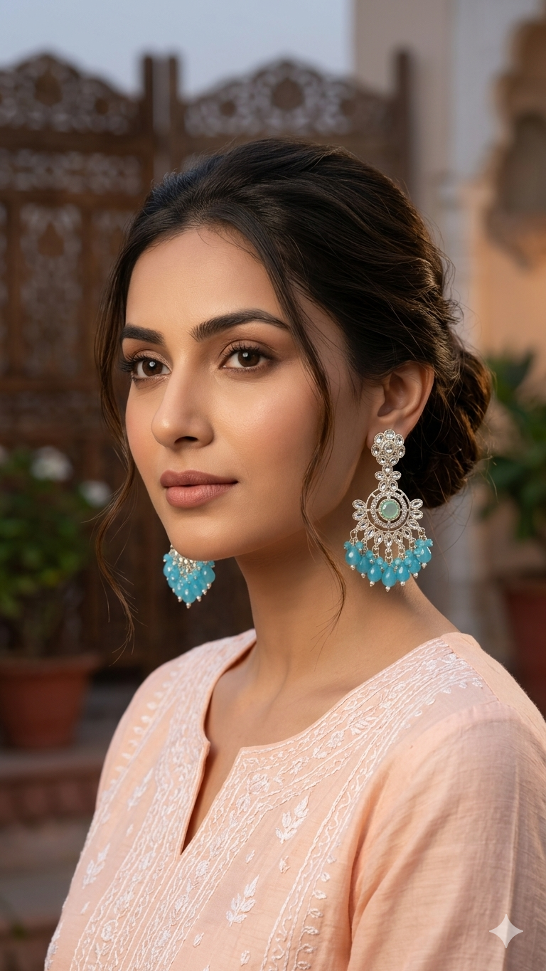 Regal Azure Bloom Chandelier Jhumka Earrings