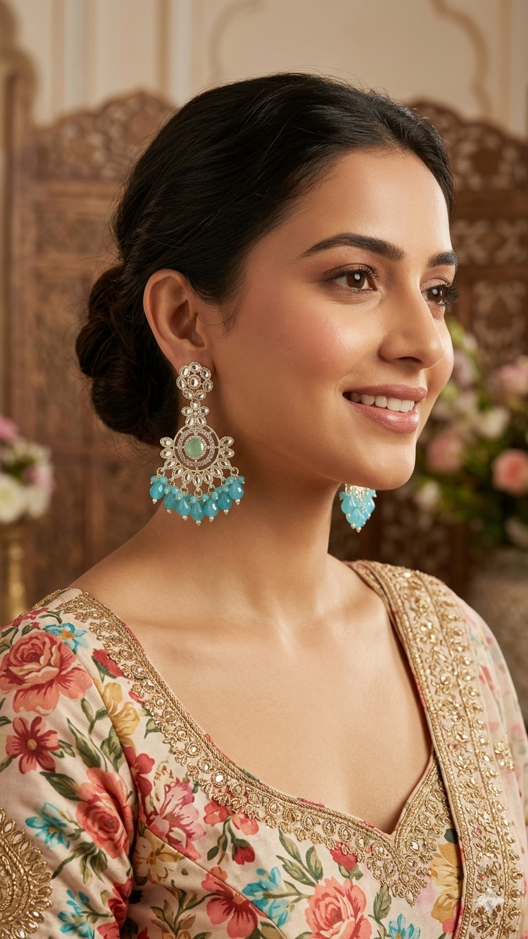 Regal Azure Bloom Chandelier Jhumka Earrings