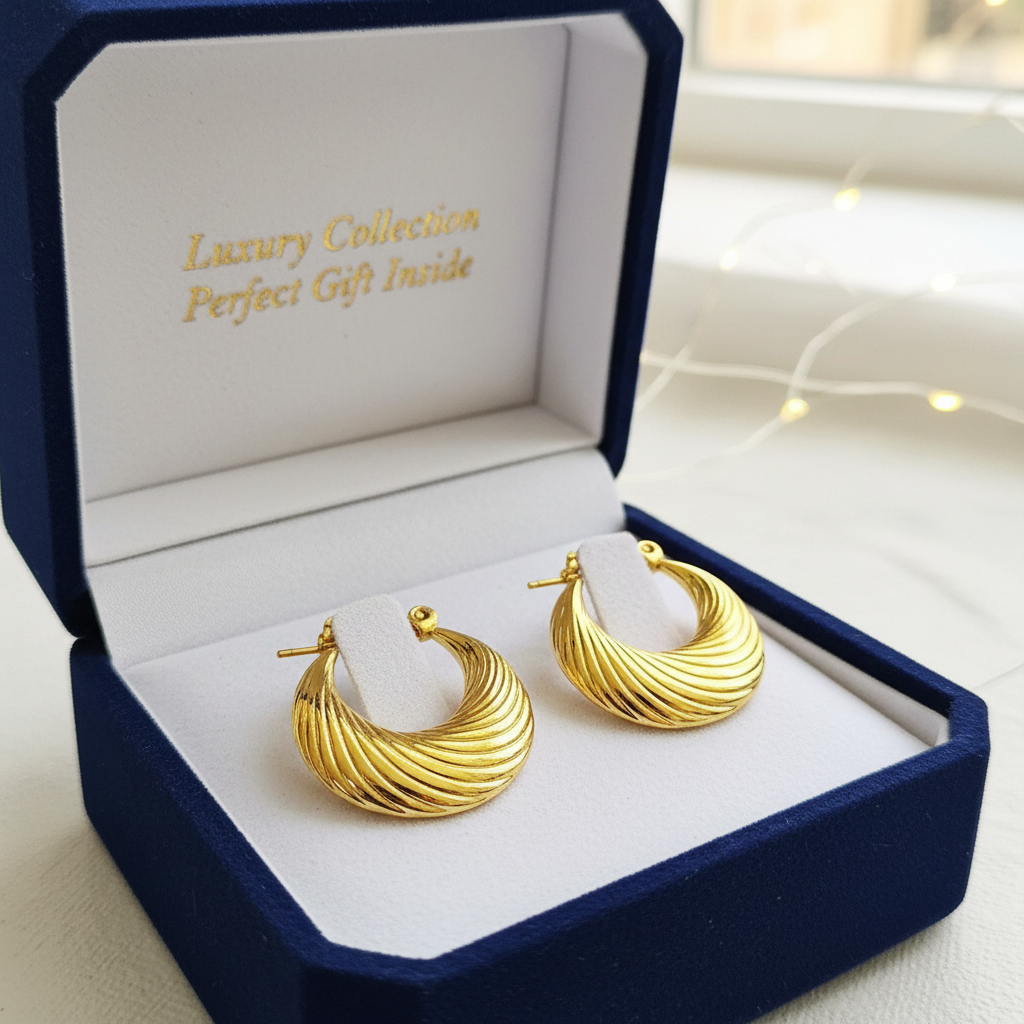 Luxe Golden Ridge Crescent Hoop Earrings