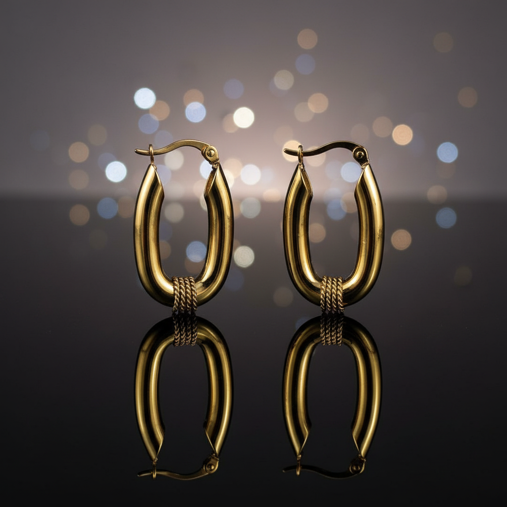 Luxe Golden Elongated Hoops with Artisan Coil Detail
