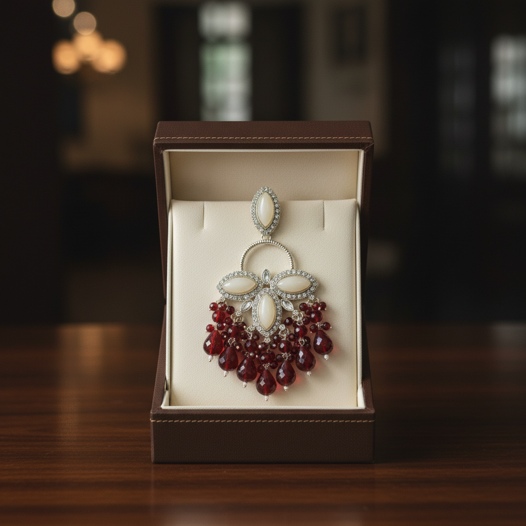 Grand Mughal Crimson & Ivory Chandelier Earrings