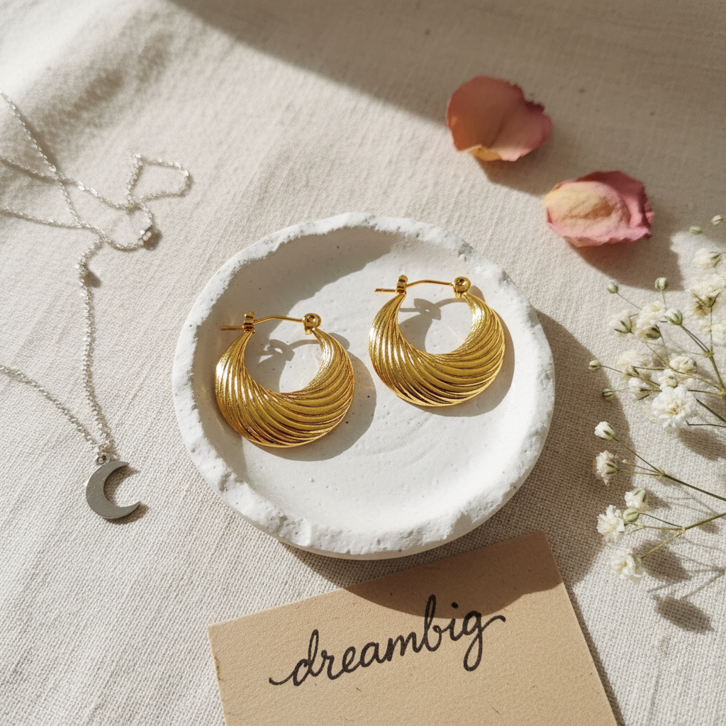 Luxe Golden Ridge Crescent Hoop Earrings