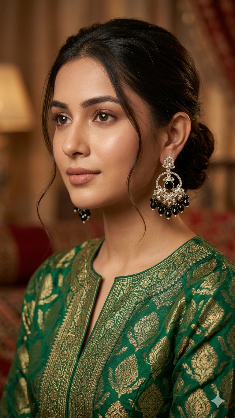 Regal Noir Blossom Chandelier Jhumka Earrings