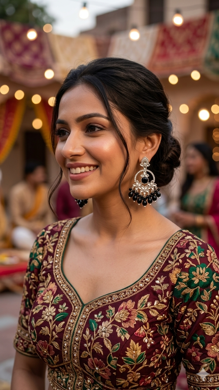 Regal Noir Blossom Chandelier Jhumka Earrings