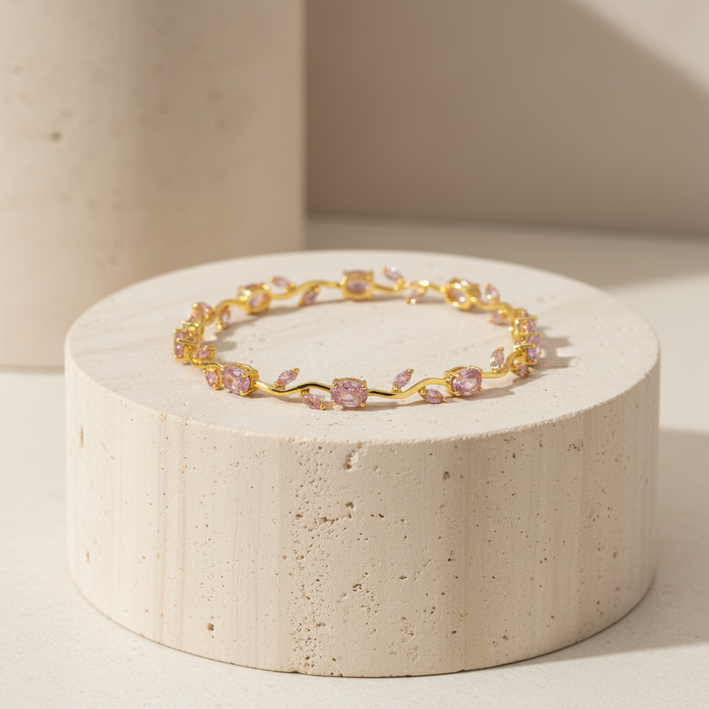 Eternal Blossom Gold-Tone & Pink Gemstone Tulip Bracelet