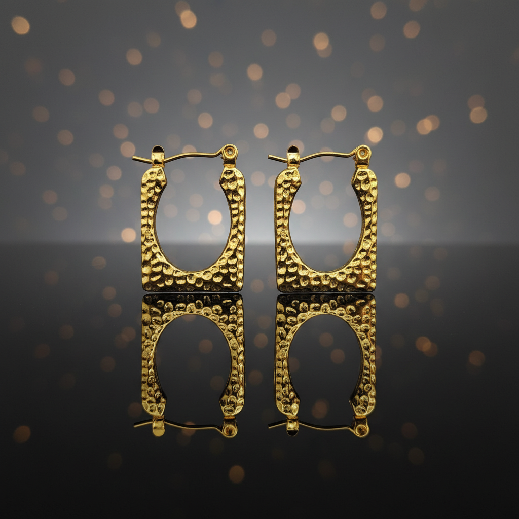 Radiant Gold Hammered Rectangle Hoop Earrings