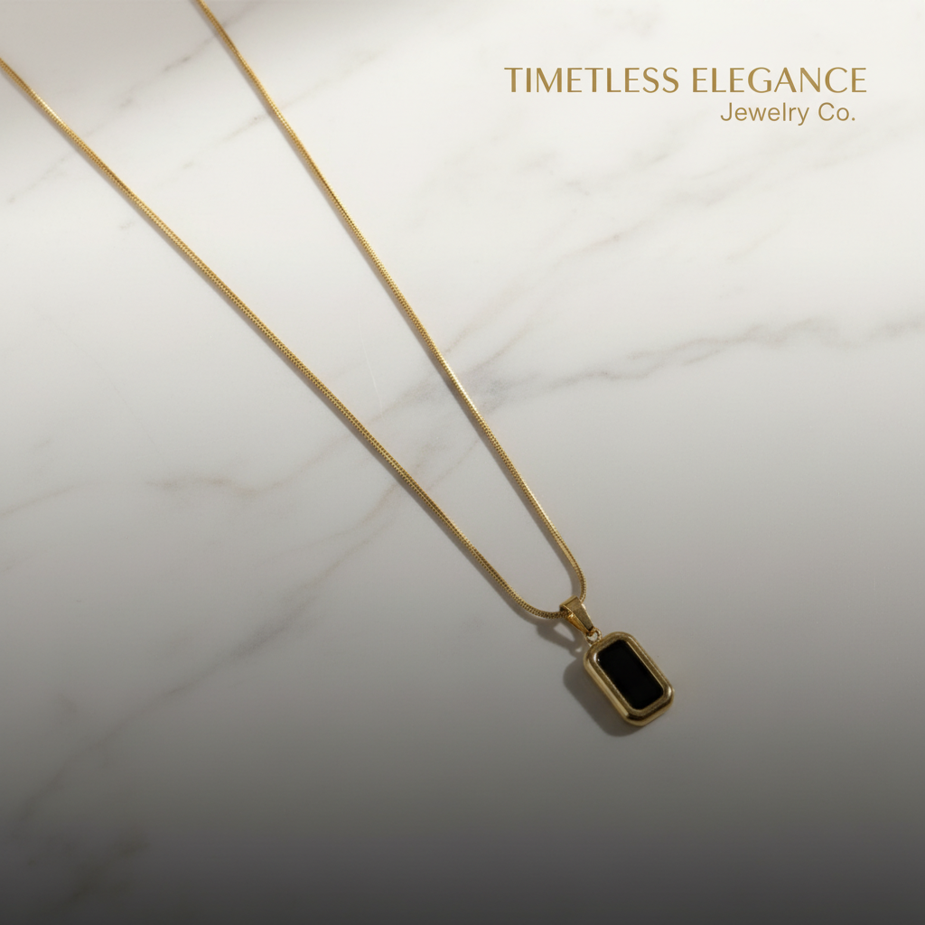 Timeless Elegance Gold-Tone & Black Onyx Rectangle Pendant Necklace