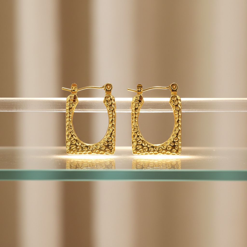 Radiant Gold Hammered Rectangle Hoop Earrings