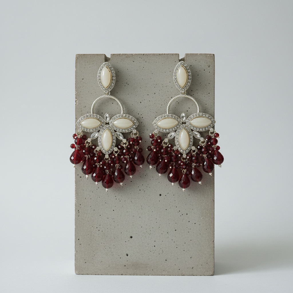 Grand Mughal Crimson & Ivory Chandelier Earrings