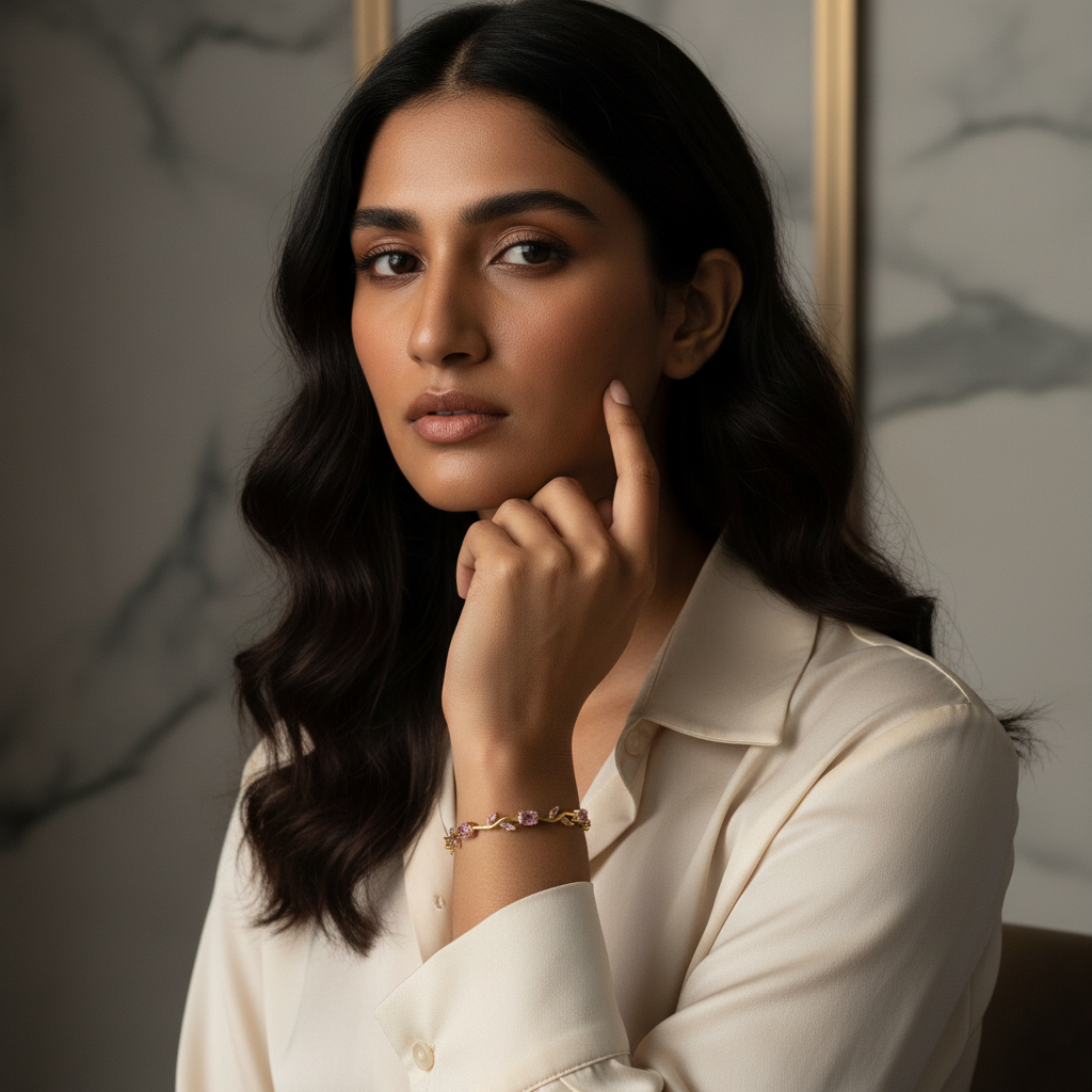 Eternal Blossom Gold-Tone & Pink Gemstone Tulip Bracelet