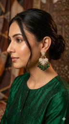 Regal Emerald Cascade & Pearl-Inspired Teardrop Dangle Jhumka Earrings