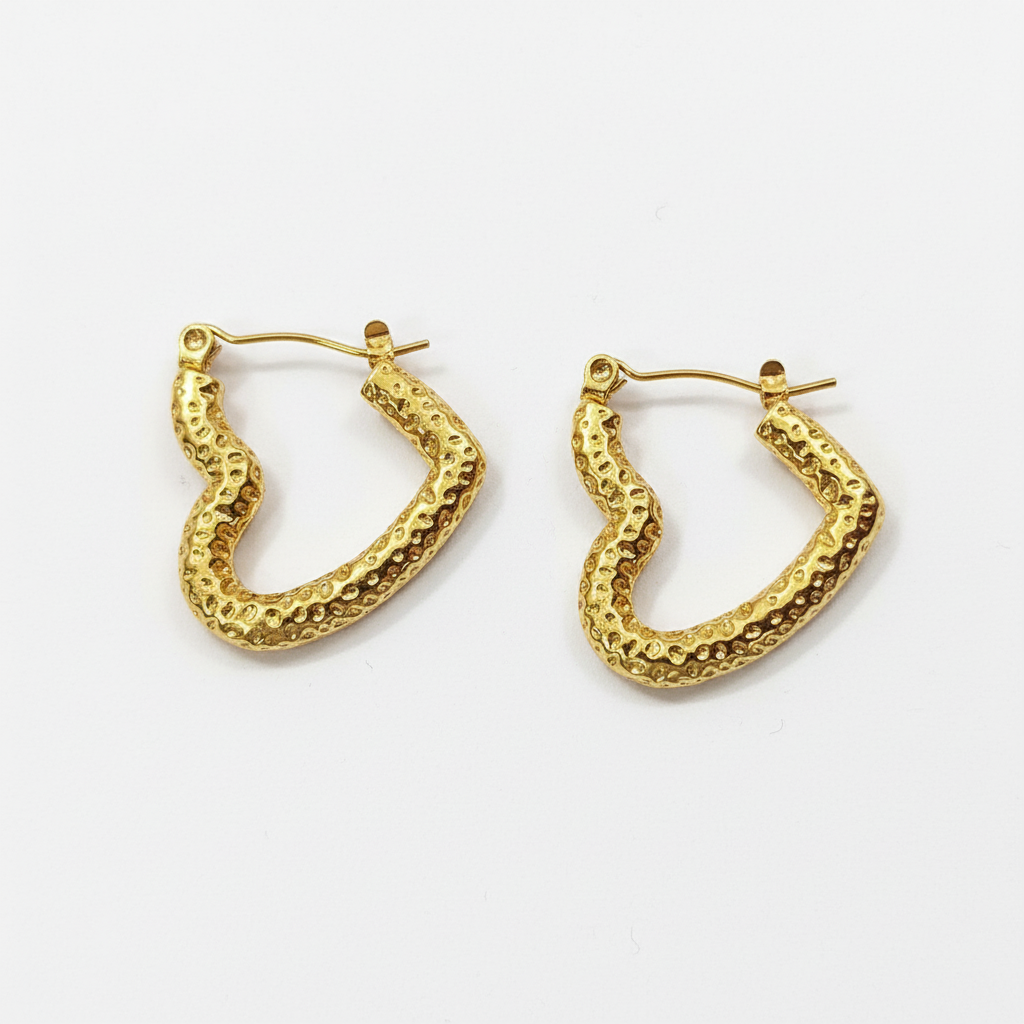 Radiant Hammered Gold Heart Hoop Earrings