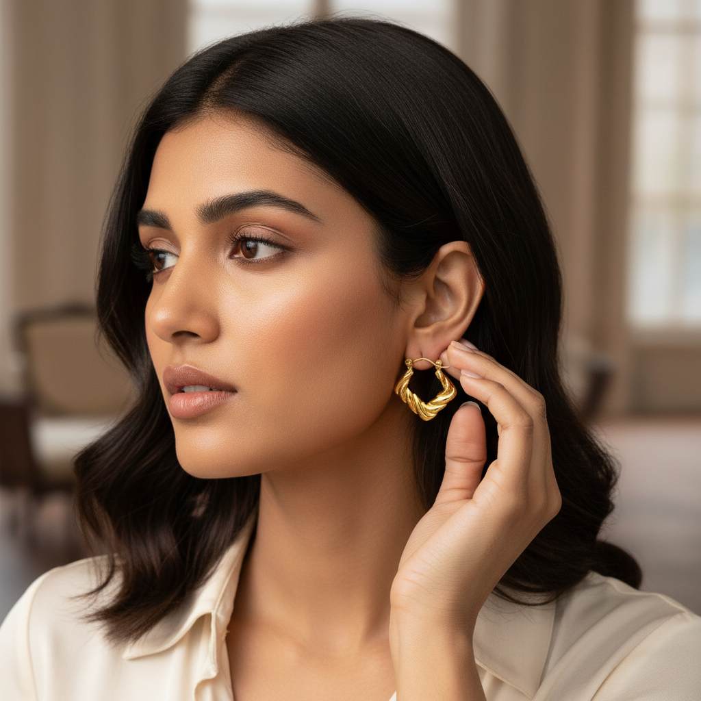Radiant "Twisted Aura" Geometric Gold Hoop Earrings