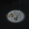 Radiant Hearts Two-Tone Chain & Pearl Necklace and Earring Set
