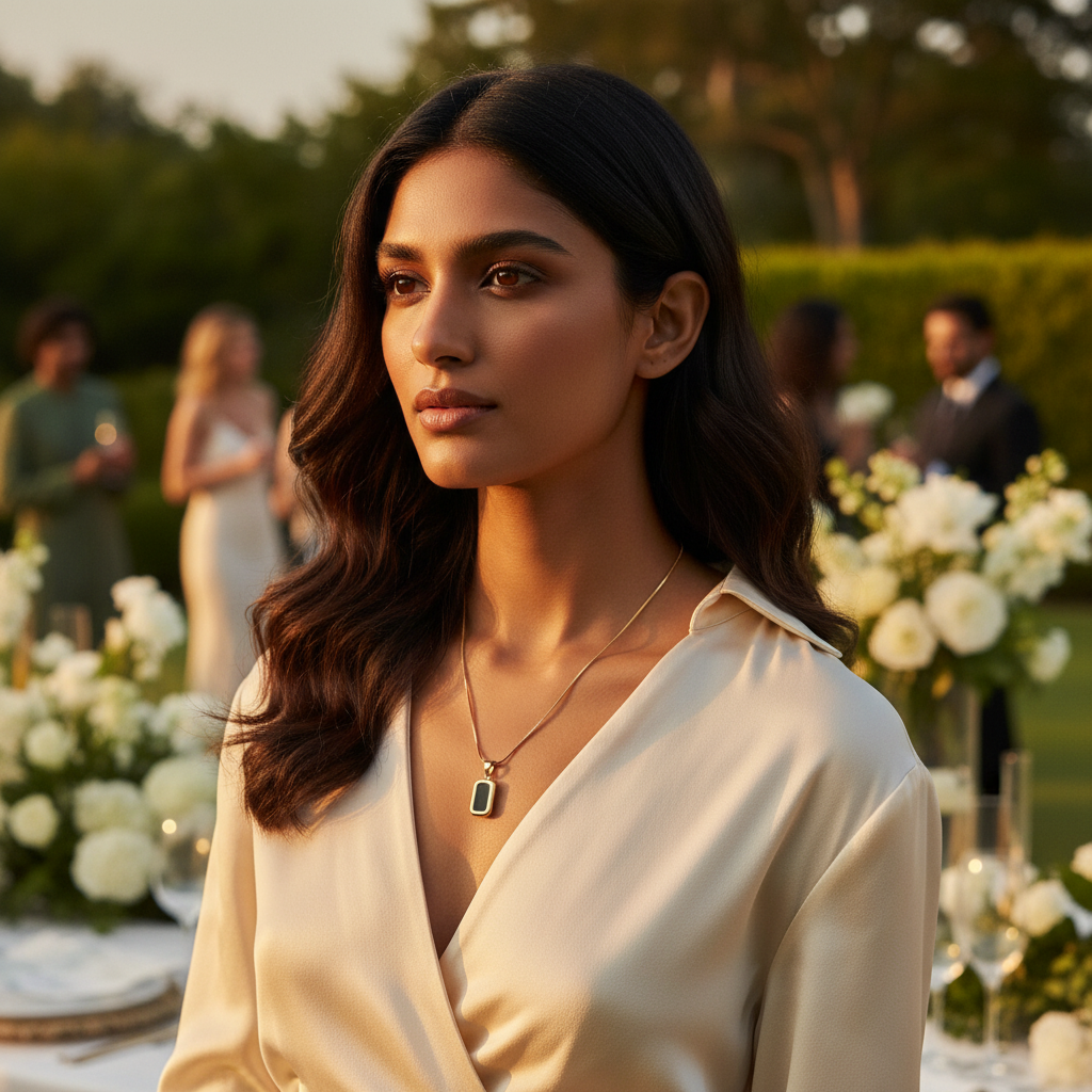 Timeless Elegance Gold-Tone & Black Onyx Rectangle Pendant Necklace