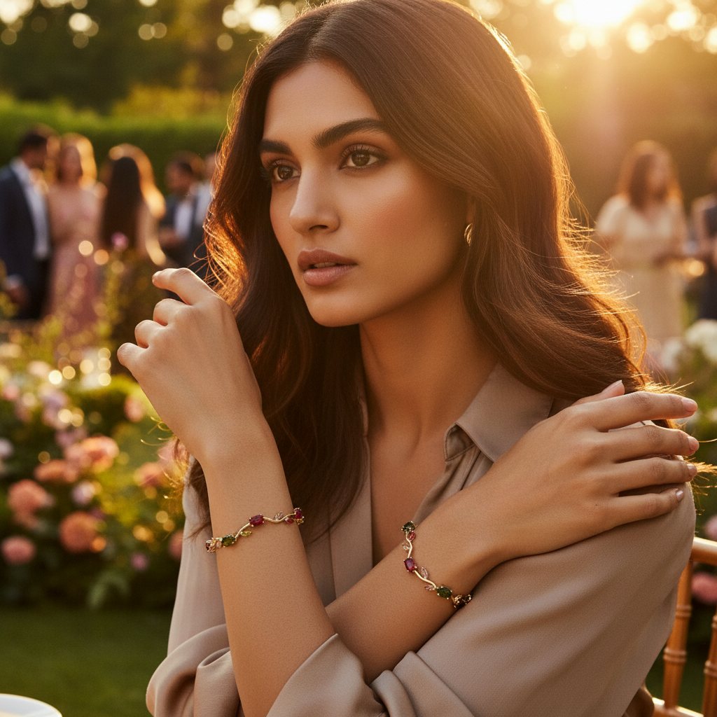 Enchanted Garden Gemstone Vine Tulip Bracelet