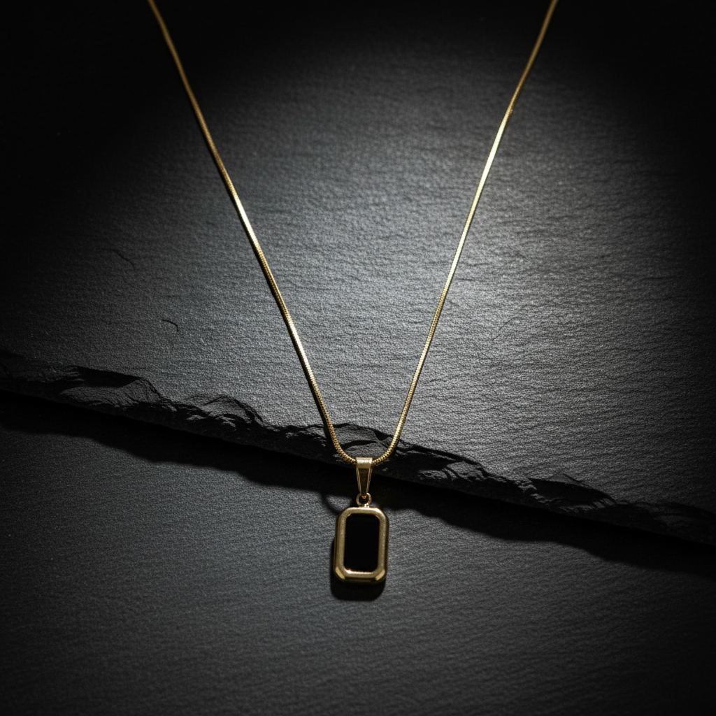 Timeless Elegance Gold-Tone & Black Onyx Rectangle Pendant Necklace