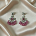 Opulent Pink Crystal & Pearl Chandbali Dangler Jhumka Earrings