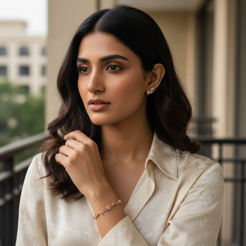 Eternal Blossom Gold-Tone & Pink Gemstone Tulip Bracelet