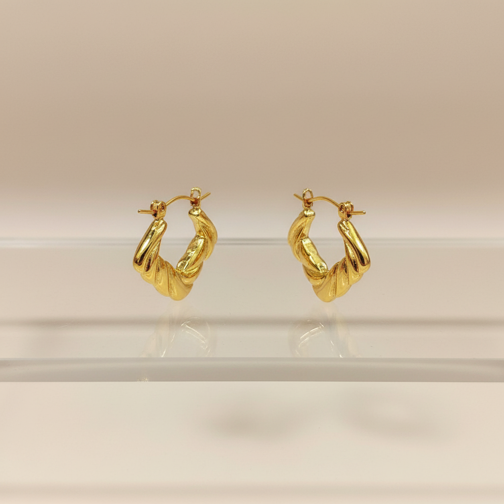 Radiant "Twisted Aura" Geometric Gold Hoop Earrings