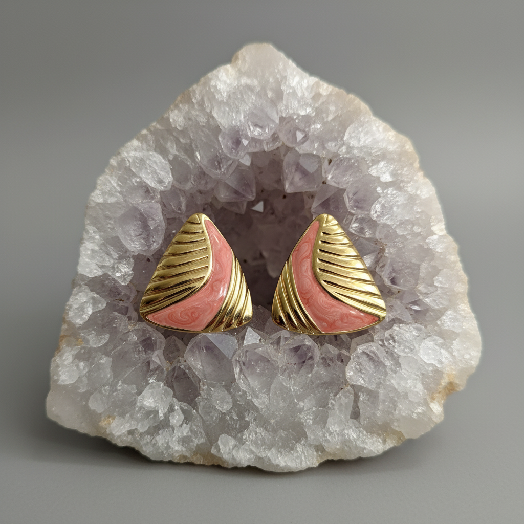 Regal Ridge Gold & Coral Swirl Geometric Stud Earrings