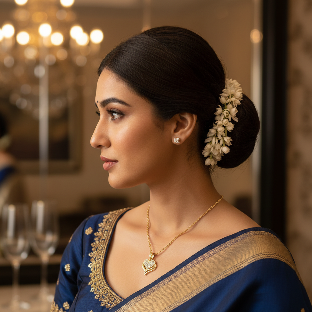 Luxury Golden Double Heart A.D. Diamond Pendant Necklace