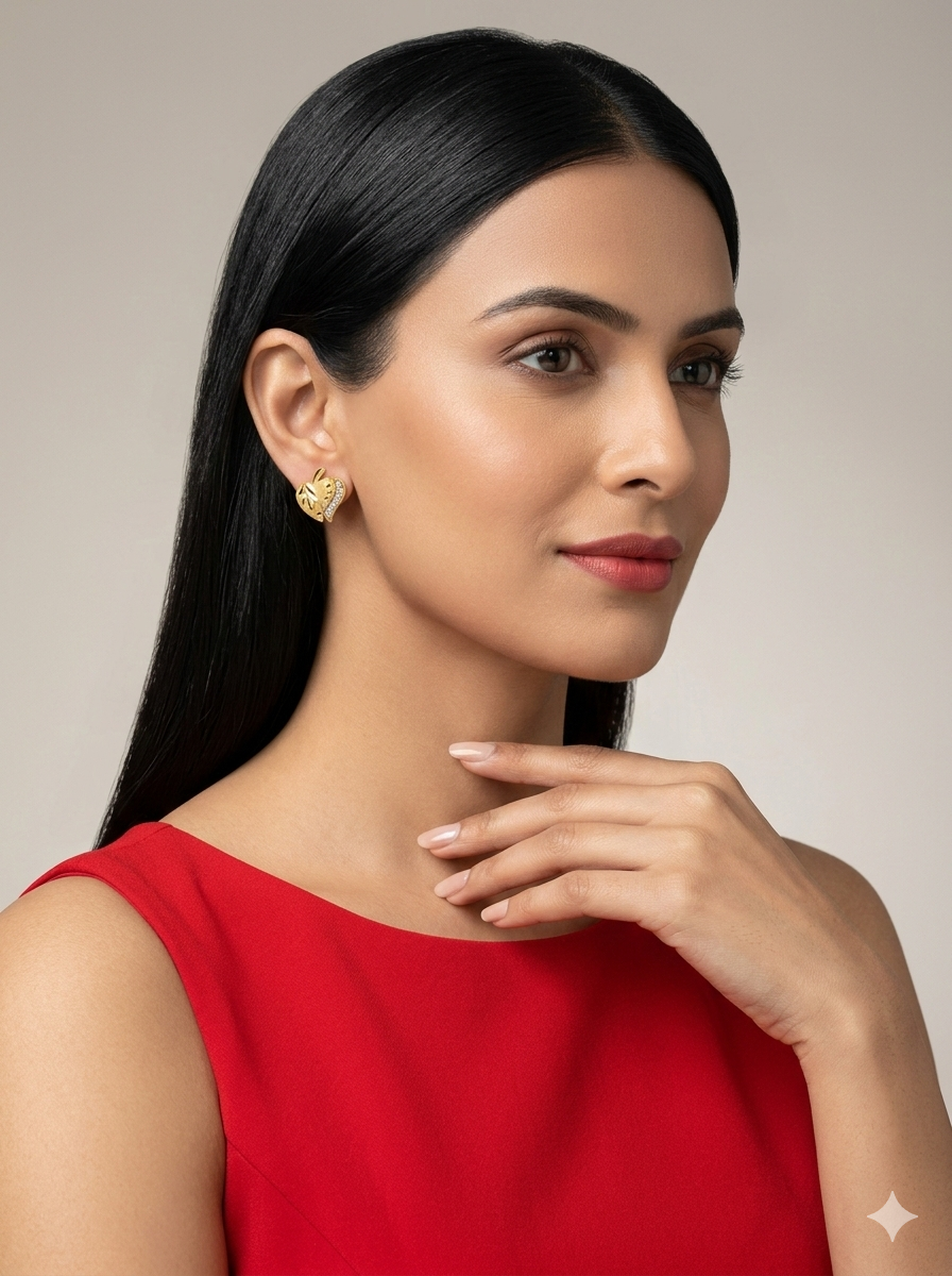 Golden Glow Leaf Stud Earrings (Anti-Tarnish Finish)