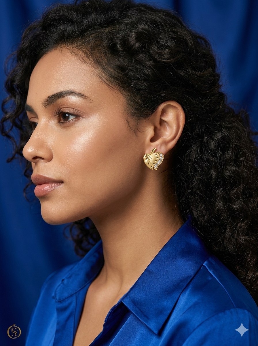 Golden Glow Leaf Stud Earrings (Anti-Tarnish Finish)