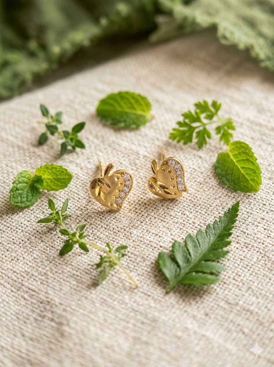 Golden Glow Leaf Stud Earrings (Anti-Tarnish Finish)