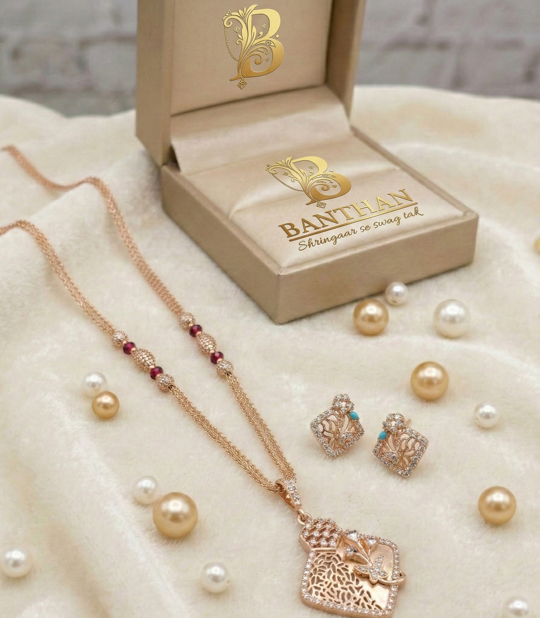 Royal Aura Rose Gold Anti-Tarnish Pendant Set