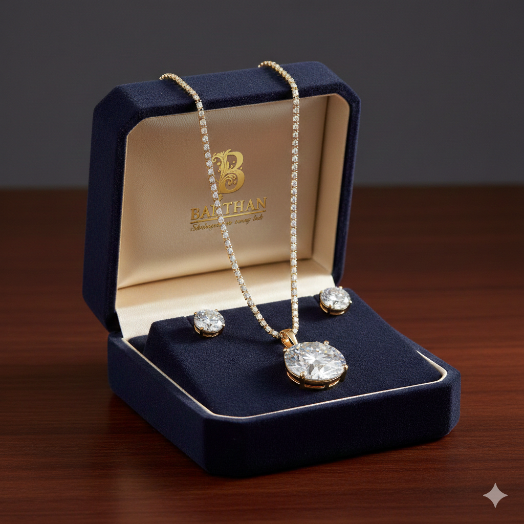 Anti-Tarnish Royal Radiance Round Brilliant Necklace & Earring Set