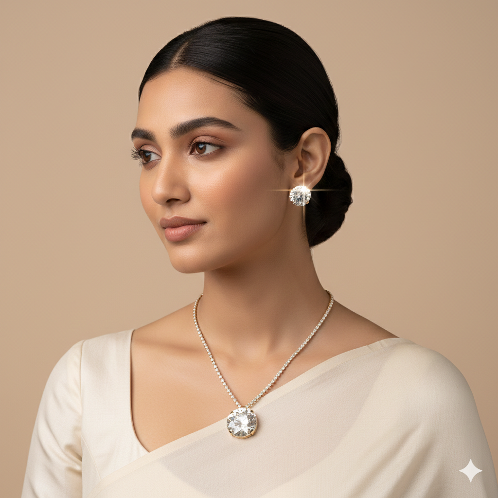 Anti-Tarnish Royal Radiance Round Brilliant Necklace & Earring Set