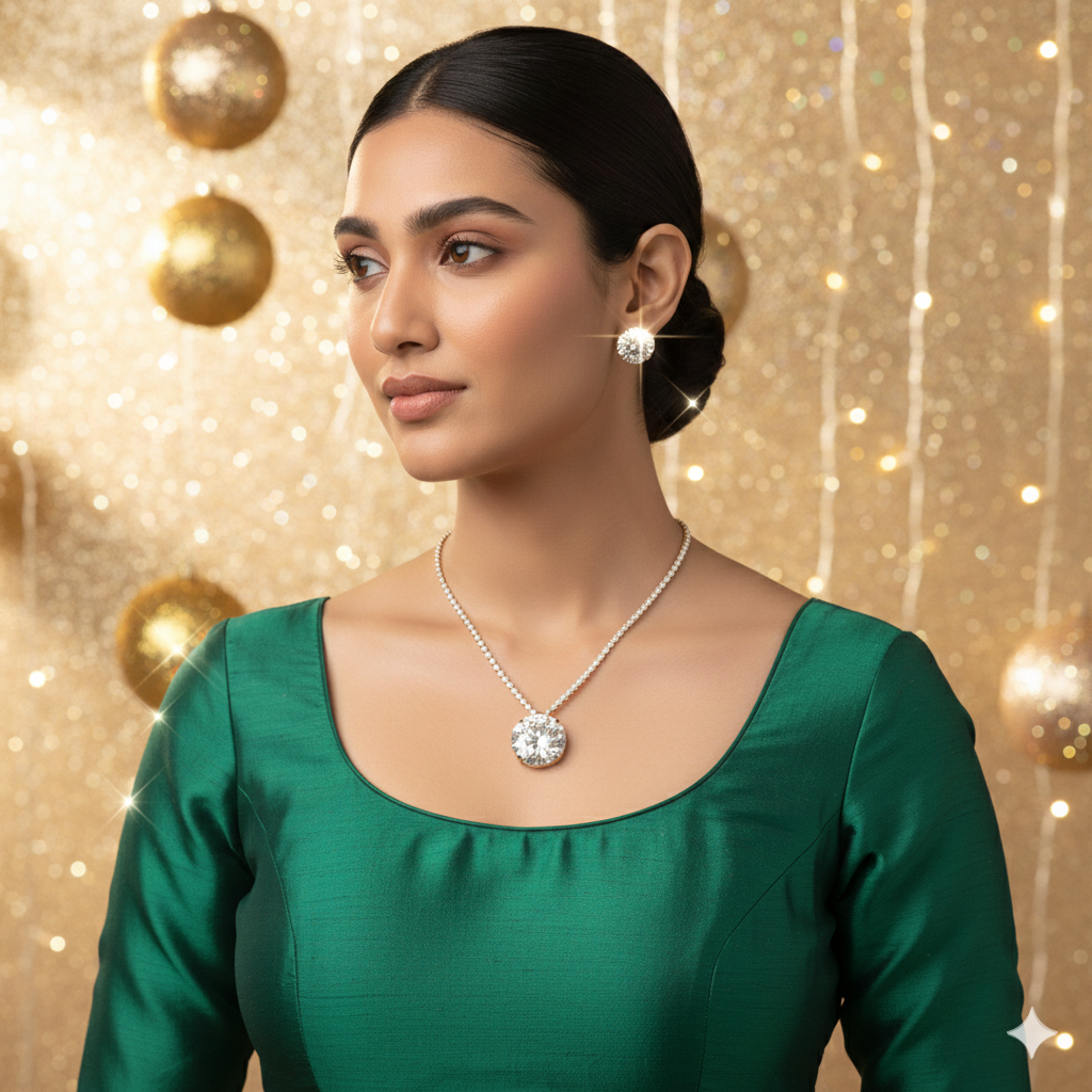 Anti-Tarnish Royal Radiance Round Brilliant Necklace & Earring Set