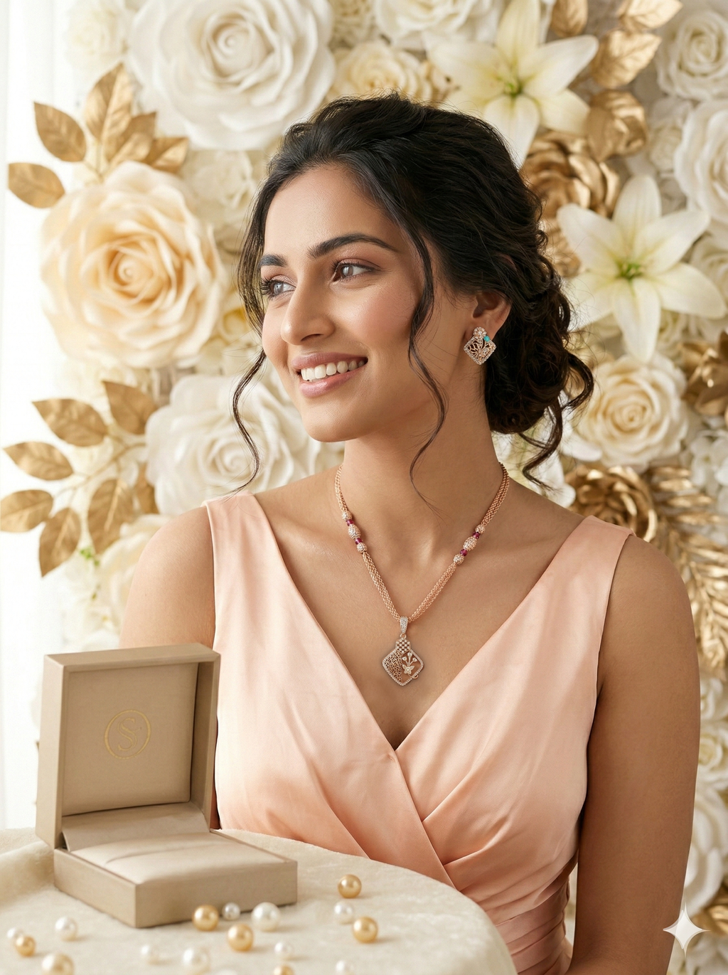 Royal Aura Rose Gold Anti-Tarnish Pendant Set