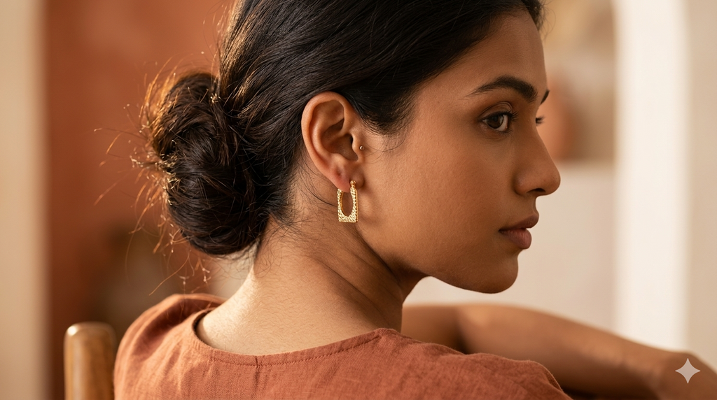Radiant Gold Hammered Rectangle Hoop Earrings