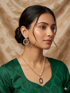 Luxe Asymmetric Pearl & Gold Chain Necklace Set with Geometric Crystal Earrings