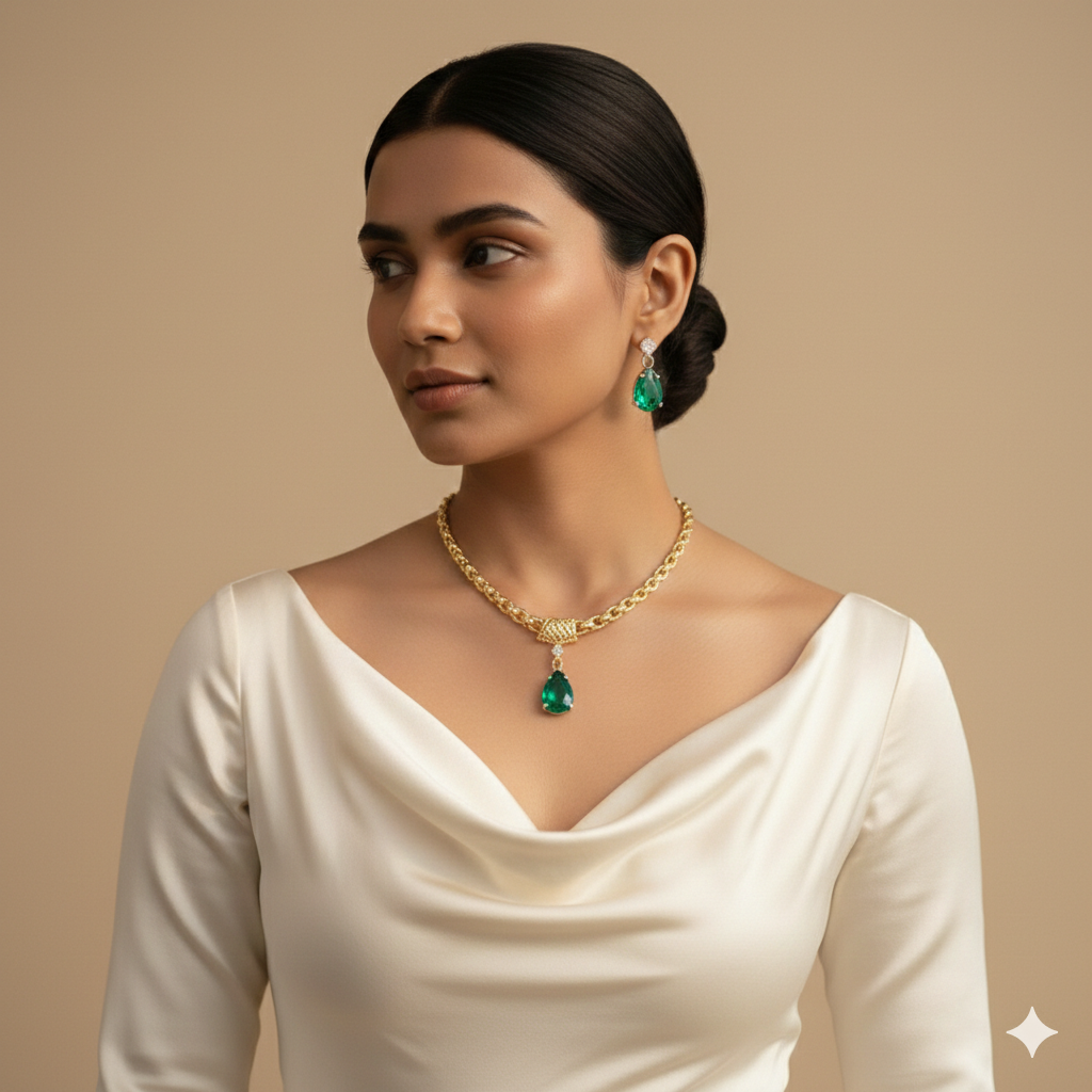 Emerald Royale Anti-Tarnish Teardrop Set