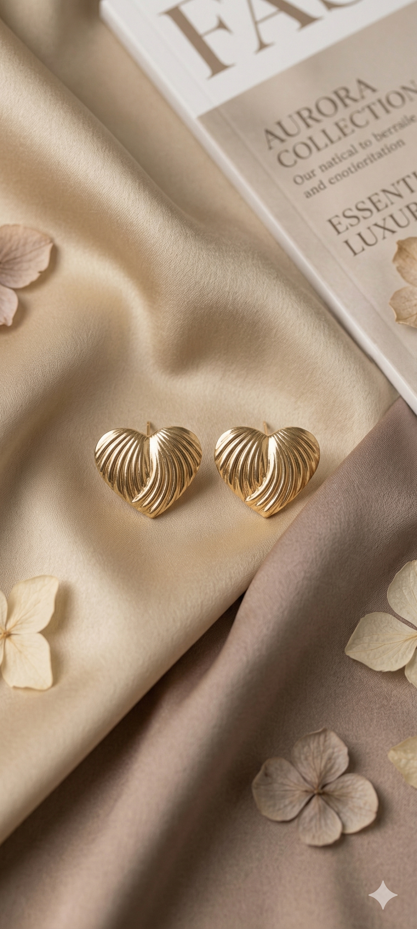 Golden Serenade Fluted Heart Statement Earrings