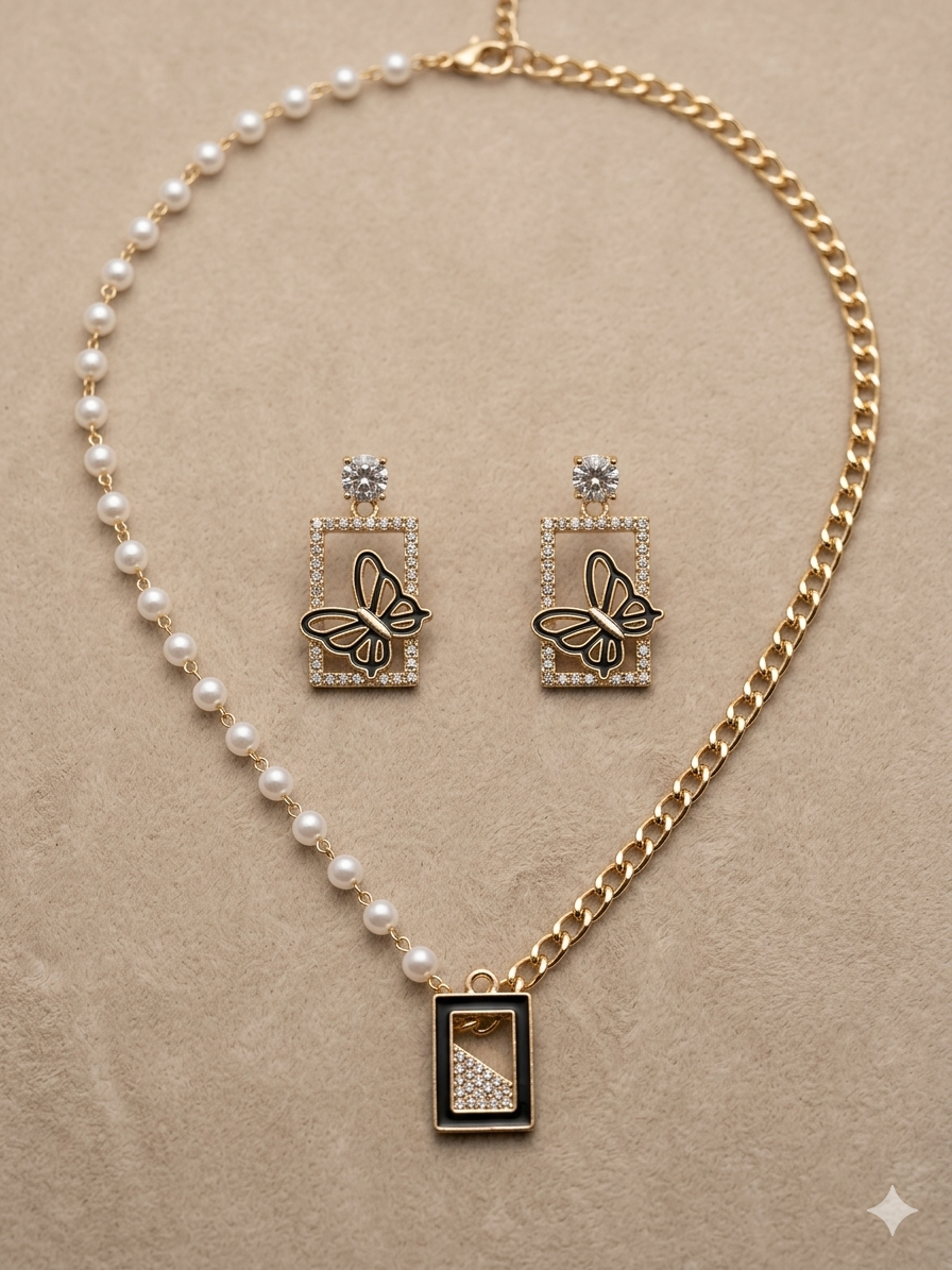Enchanting Butterfly & Pearl Luxe Mixed Chain Jewelry Set
