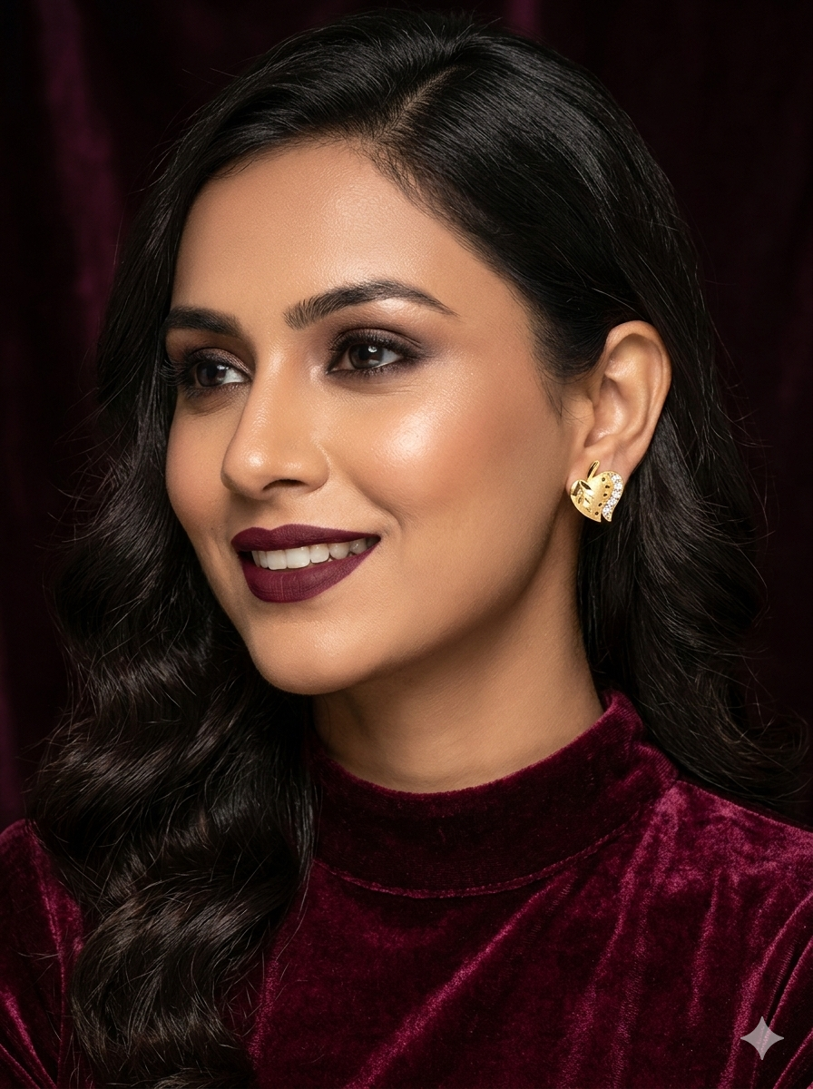 Golden Glow Leaf Stud Earrings (Anti-Tarnish Finish)