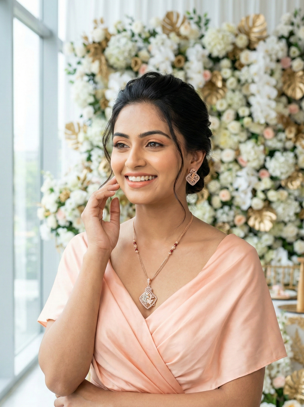 Royal Aura Rose Gold Anti-Tarnish Pendant Set