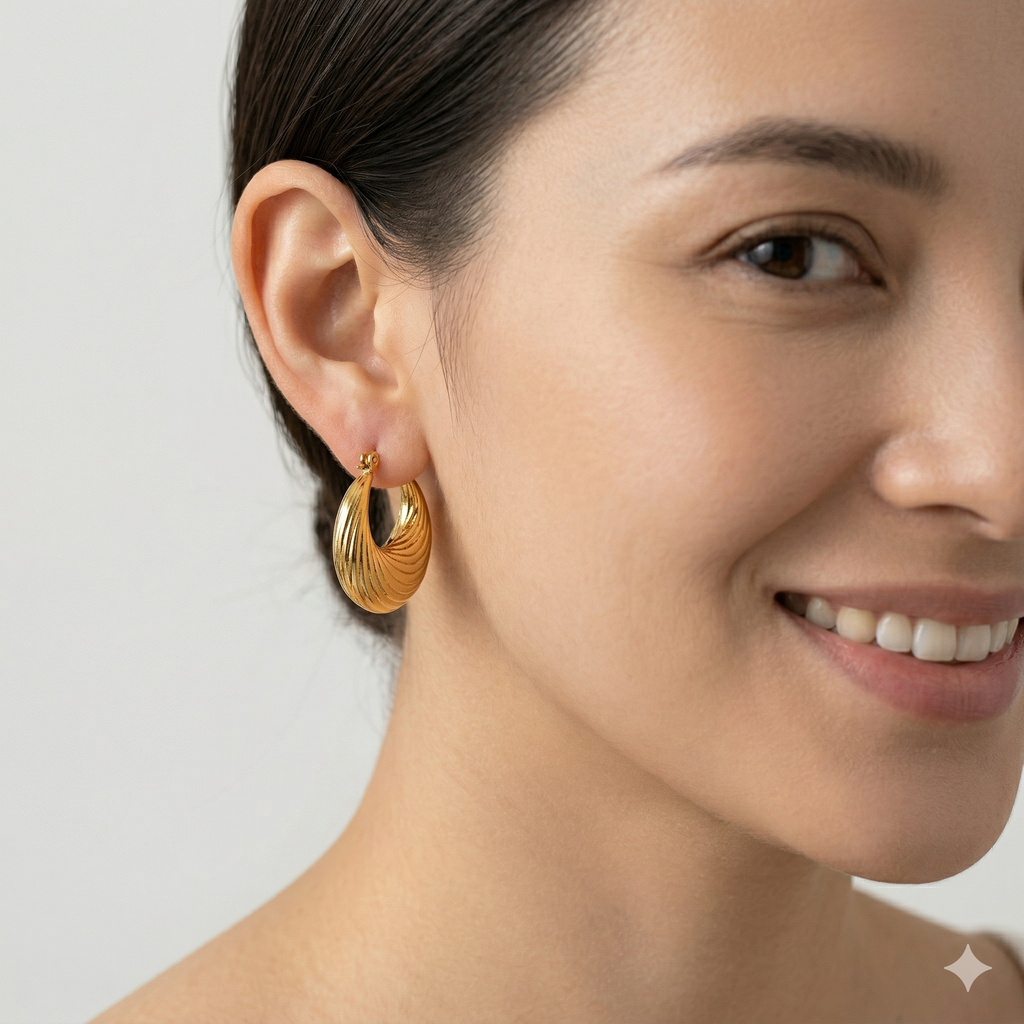 Luxe Golden Ridge Crescent Hoop Earrings