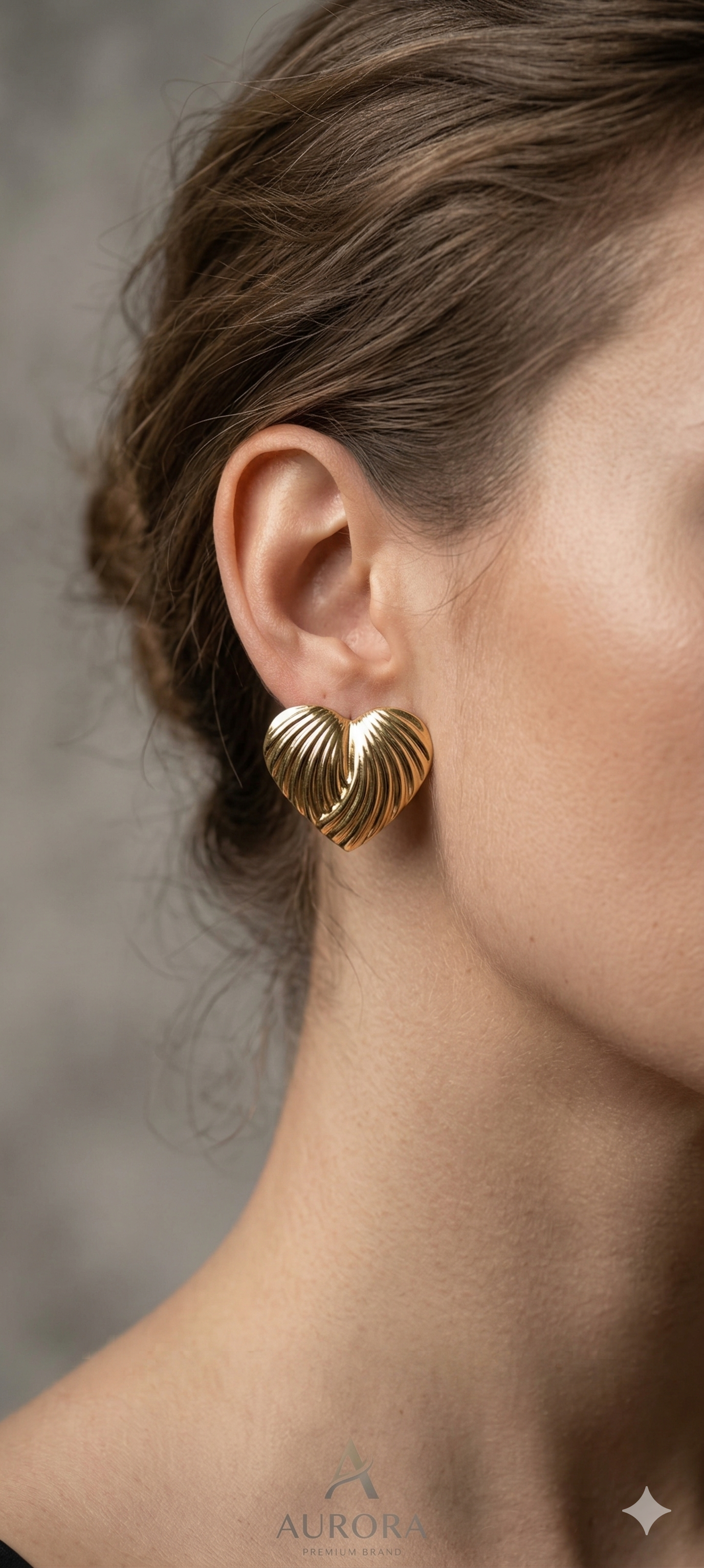 Golden Serenade Fluted Heart Statement Earrings