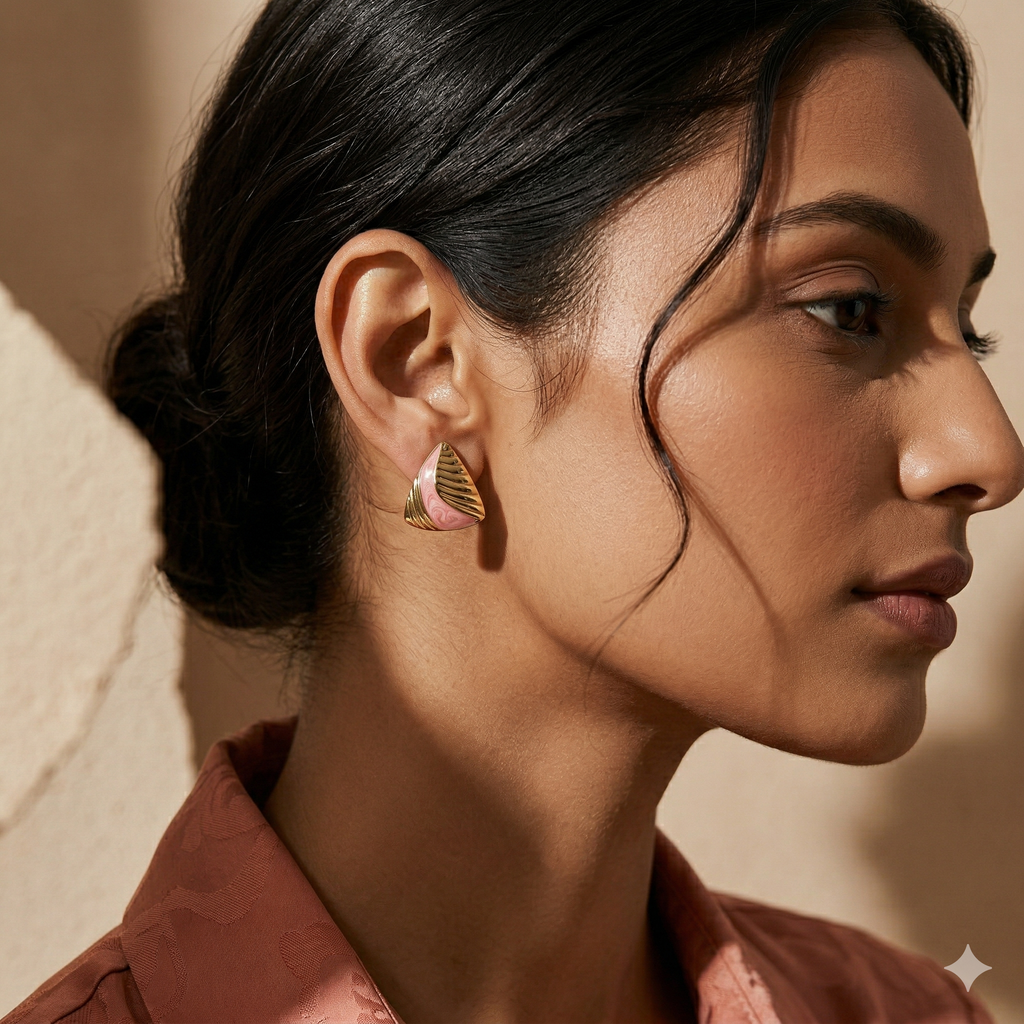 Regal Ridge Gold & Coral Swirl Geometric Stud Earrings