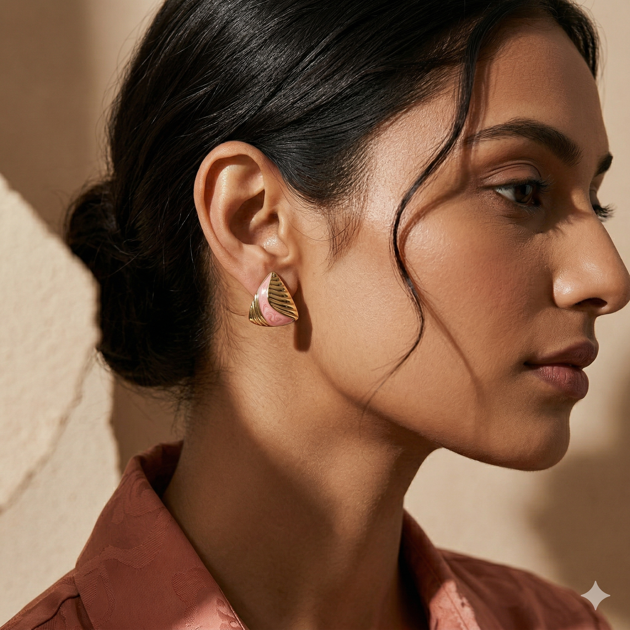 Regal Ridge Gold & Coral Swirl Geometric Stud Earrings