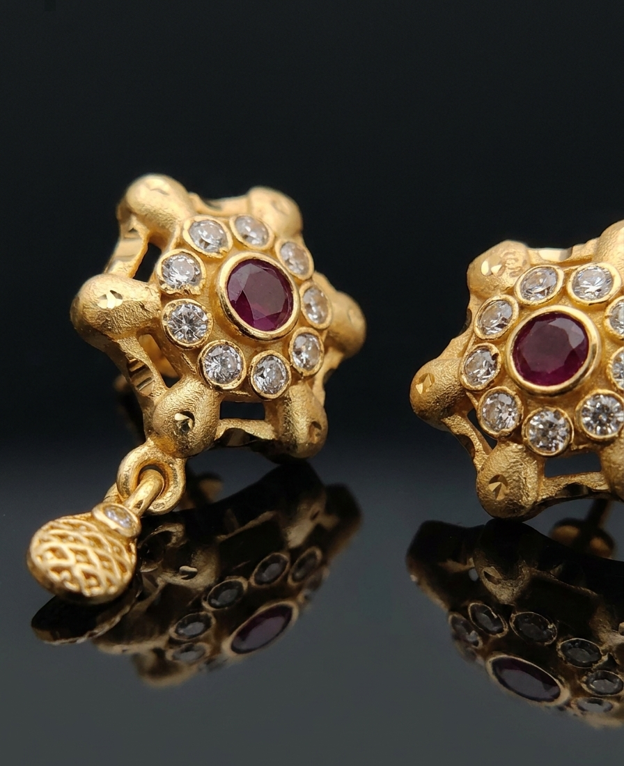 Royal Ruby Bloom Anti-Tarnish Earrings