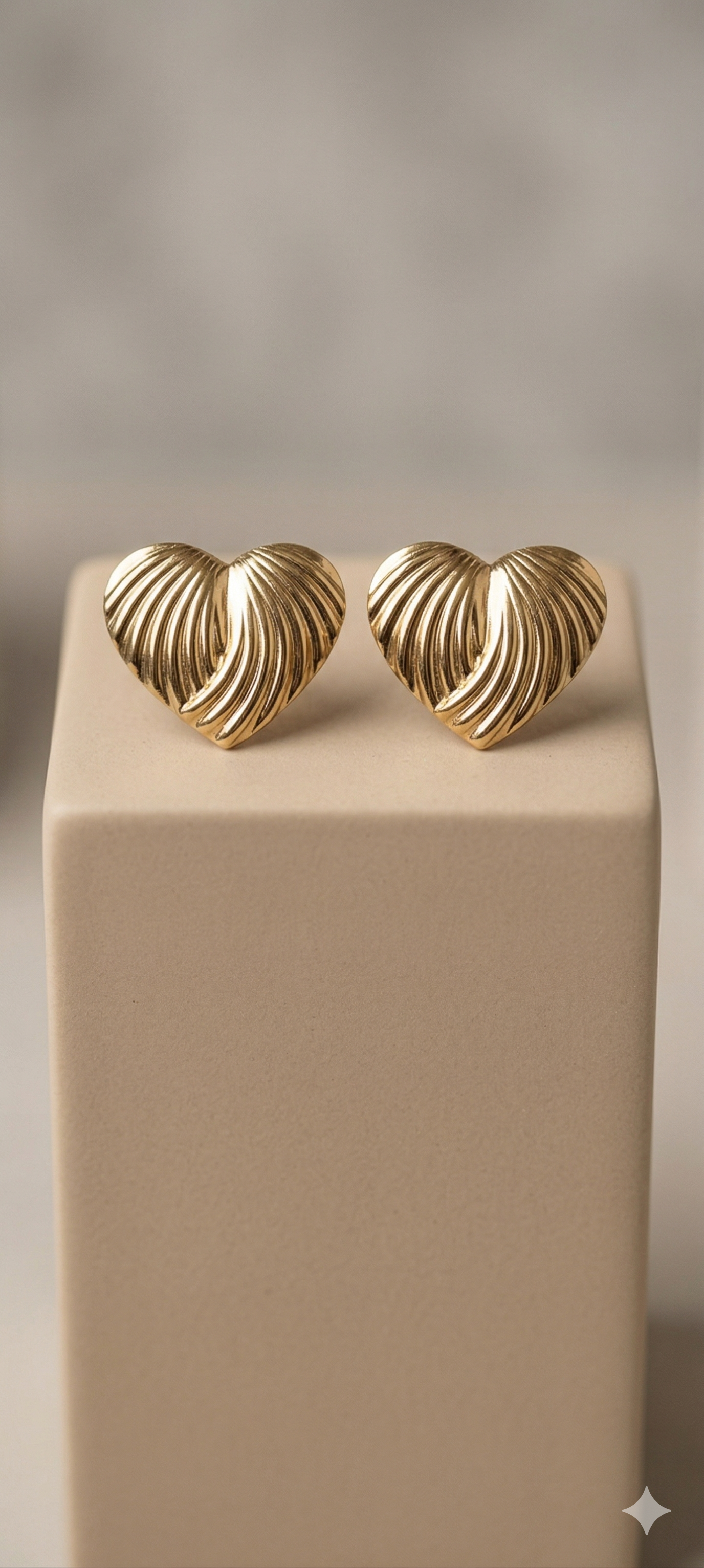 Golden Serenade Fluted Heart Statement Earrings