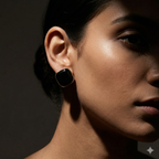 Obsidian Noir Geometric Gold-Rimmed Stud Earrings